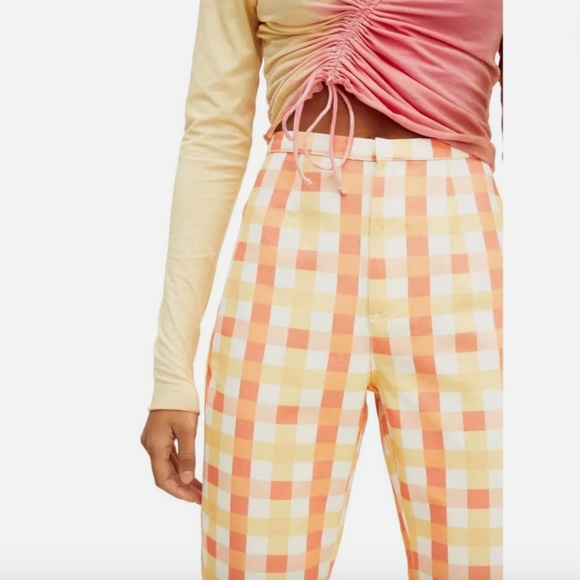 Free People "She's All That" Yellow/Orange Plaid Summer Pants - Size 12 - Picture 7 of 16